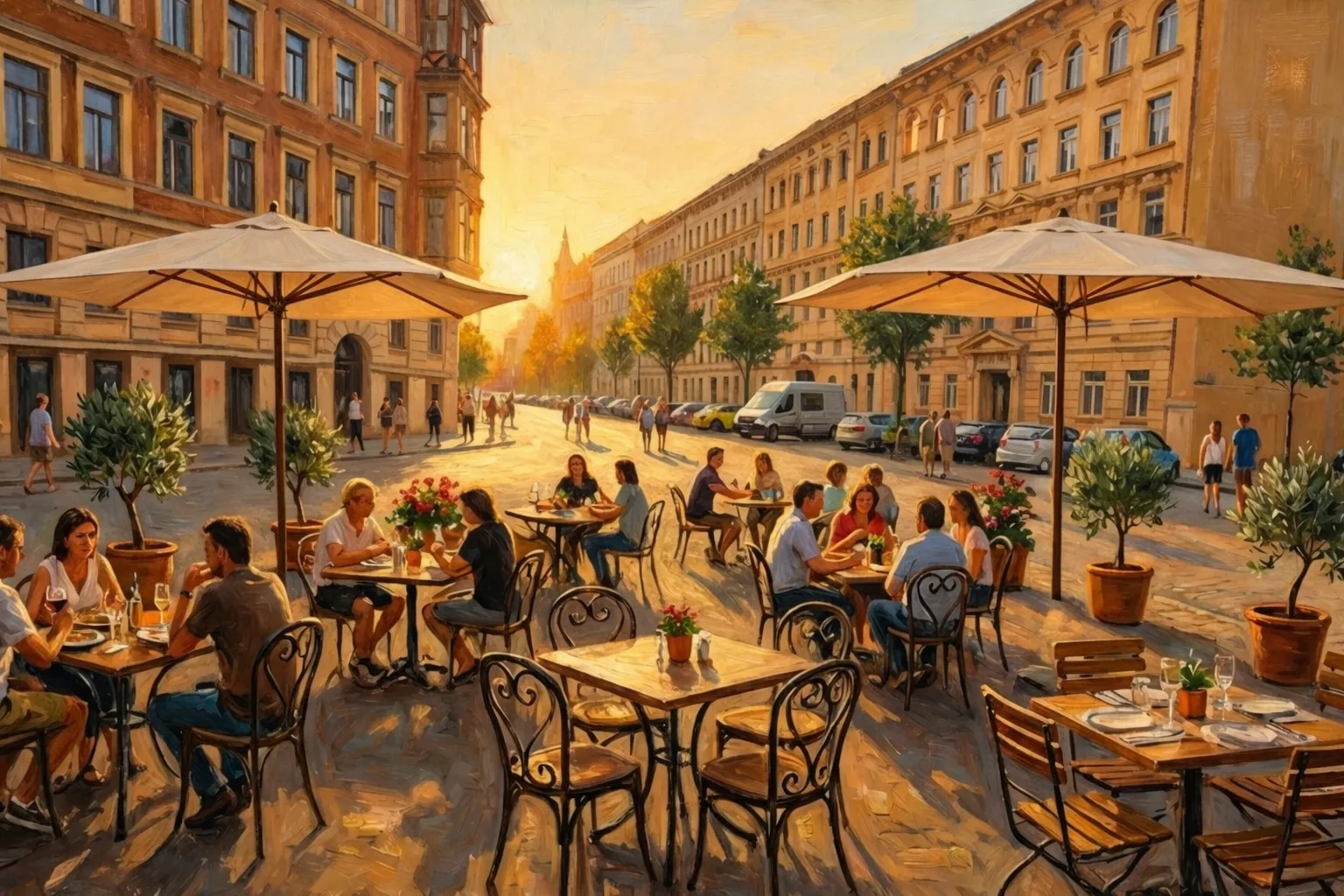 BengelBatz FoodBar — Sommerliche Terrasse mit Gästen in Leipzig-Reudnitz